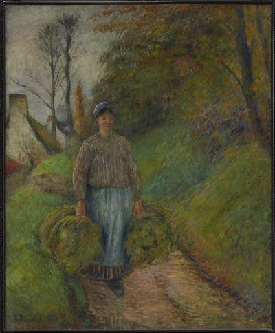 Bäuerin trägt zwei Heubündel von Camille Pissarro