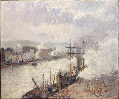 Dampfschiffe im Hafen von Rouen von Camille Pissarro
