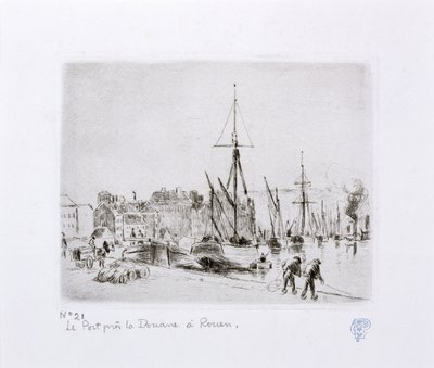 Der Hafen in der Nähe des Zollhauses in Rouen von Camille Jacob Pissarro