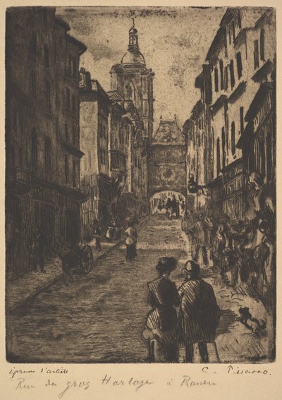 Die Straße der großen Uhr, Rouen, 1885 von Camille Jacob Pissarro