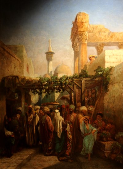 Spaziergänger in der Nähe der Kolonnade des Bacchus in Latakieh von Camille Rogier