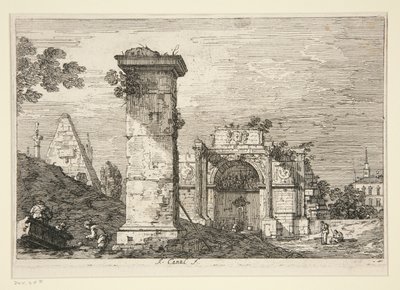 Landschaft mit Ruinenmonumenten, aus der Serie Vedute (Ansichten) von Canaletto (Giovanni Antonio Canal)