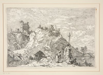 Landschaft mit dem Pilger im Gebet, aus der Serie Vedute (Ansichten) von Canaletto (Giovanni Antonio Canal)