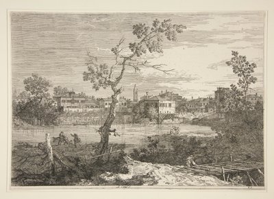 Ansicht einer Stadt am Flussufer, aus der Serie Vedute von Canaletto (Giovanni Antonio Canal)