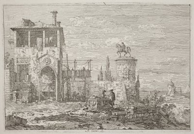Das Reiterdenkmal [oben rechts] von Canaletto