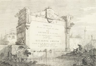 Titelseite mit einer großen Wand einer klassischen Ruine, mit einer Figur, die rechts sitzt und zeigt von Canaletto