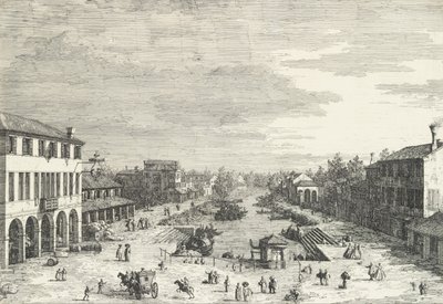 Ansicht von Mestre, ein Gasthaus links und andere verschiedene Gebäude entlang des Kanals, aus 