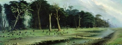 Soldaten schneiden Äste an einem Fluss von Candido Lopez