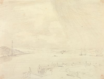 Skizze einer Küstenlandschaft mit Pier im Vordergrund, Isle of Wight von Capt. Thomas Hastings