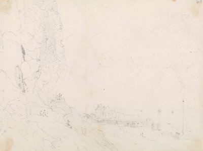 Skizze eines Küstendorfs in der Nähe einer Klippe von Capt. Thomas Hastings