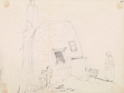 Skizze einer Frau in der Nähe eines Häuschens von Capt. Thomas Hastings