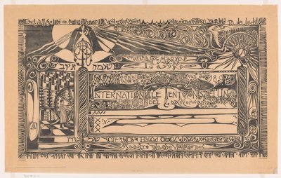 Urkunde der Vereinigung zur Förderung der Interessen des Buchhandels mit Drucker, Papierrollen und Ornamentik von Carel Adolph Lion Cachet