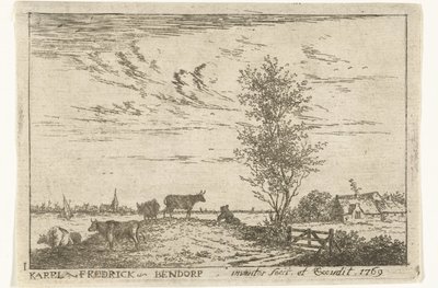 Titelblatt mit Flusslandschaft mit Kühen von Carel Frederik Bendorp (I)