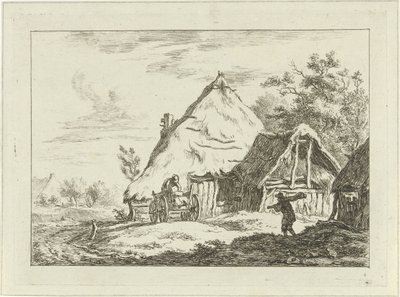 Karren vor einem Bauernhof (Landschaften 1-6) von Carel Lodewijk Hansen