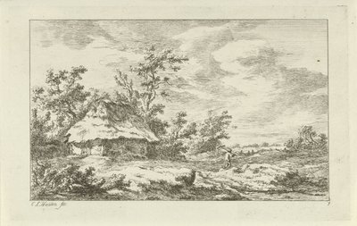 Mann mit Harke bei einer Scheune von Carel Lodewijk Hansen
