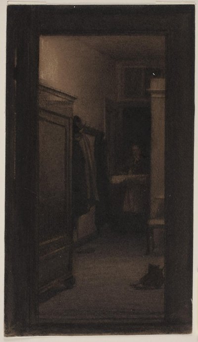 Mädchen trägt Tablett in den Flur von Carl Bloch