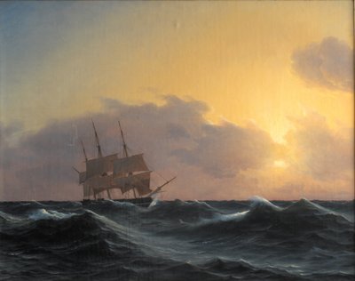 Fregatte in einem Sturm mit gerefften Segeln von Carl Dahl