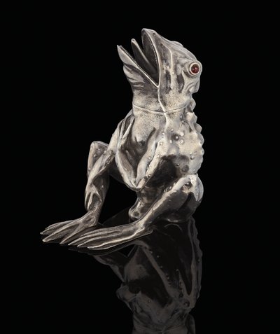 Ein Faberge Edelstein besetzter Silbertopf in Form eines Frosches, 1890 von Carl Fabergé