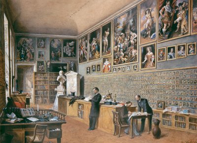Die Bibliothek, zugleich Büro der Beamten der Ambraser Sammlung (Porträtsammlung) von Carl Goebel d. J.