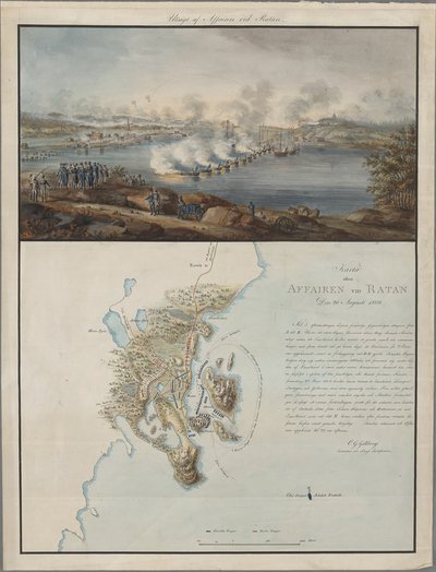 Ansicht und Karte des Gefechts bei Ratan, am 20. August 1809, 1809 von Carl Gustaf Gillberg
