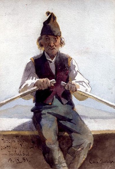 Joseph Zwenger in einem Ruderboot, Bayerische Alpen von Carl Haag