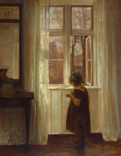 Ein Mädchen am Fenster stehend von Carl Holsoe