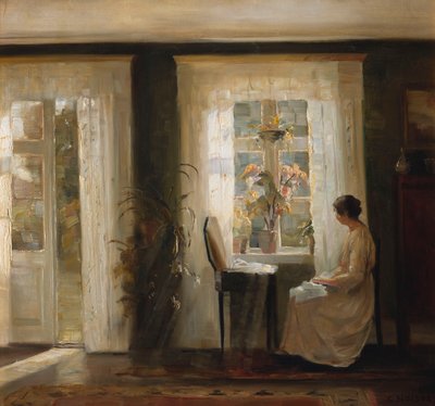 Eine Frau am sonnigen Fenster von Carl Holsoe