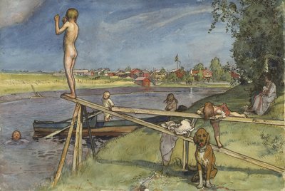 Ein angenehmer Badeplatz, aus der Serie Ein Zuhause, ca. 1895 von Carl Larsson