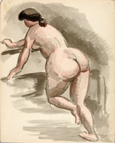 Weiblicher Akt, auf linkem Knie lehnend von Carl Newman