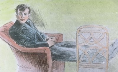 Die Jungfernfahrt der Titanic 1912, wahrscheinlich eine Illustration von Harold Bride, einem der Funker der Titanic, handkolorierte Glasplatte von Carl Simon