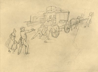 Der Thespiskarren Schauspieler auf Reisen, Mitte bis Ende des 19. Jahrhunderts, ca. 1924 von Carl Spitzweg