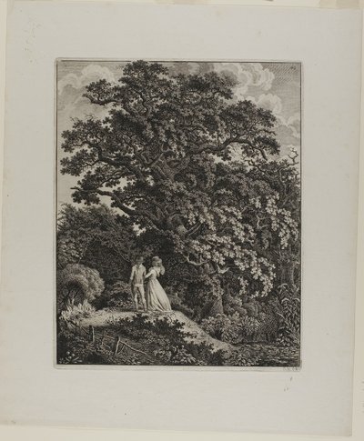 Waldlandschaft mit elegantem Paar unter einer Eiche von Carl Wilhelm Kolbe, the elder