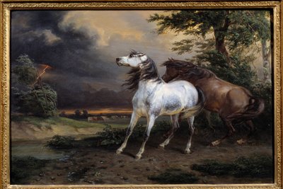 Pferde, die vom Sturm erschreckt werden von Carle Vernet
