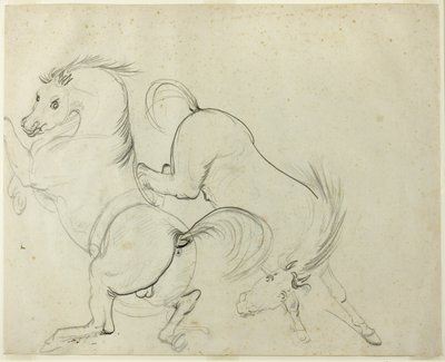 Zwei Pferde tollen herum (recto); Mann auf einem ausschlagenden Pferd (verso) von Carle Vernet