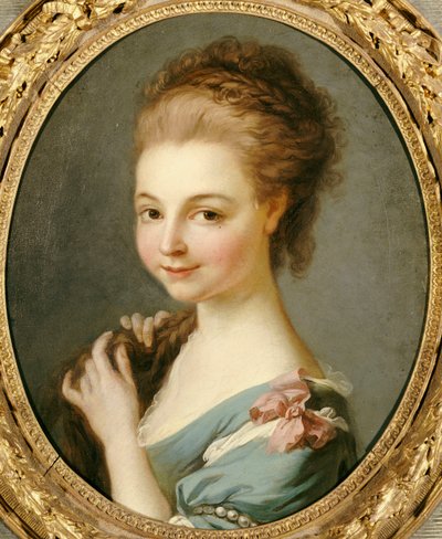 Ein Mädchen in einem blauen Kleid mit einem rosa Band von Carle van Loo