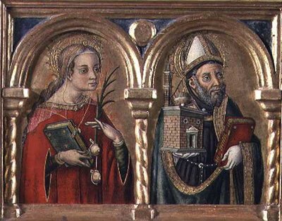 St. Agatha und St. Augustine (Predella-Panel) (Detail) von Carlo Crivelli