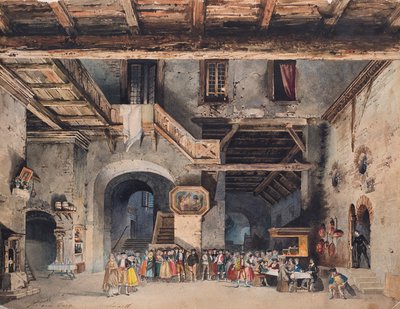 Bühnenbild für die Oper La forza del destino von Giuseppe Verdi von Carlo Ferrario