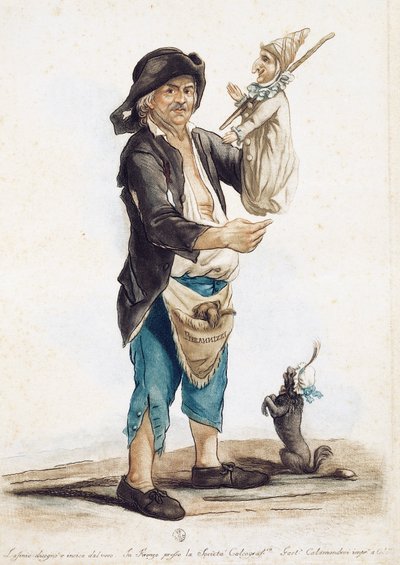 Puppenspieler Pierannizzi, Zeichnung und kolorierte Gravur von Carlo Lasinio (1759-1838), Italien von Carlo Lasinio