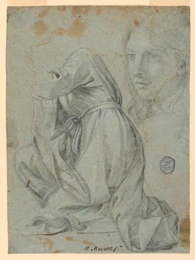 Studien: Das Tuch einer knienden Frau. Der Kopf einer jungen Frau, 1650–1675 von Carlo Maratti