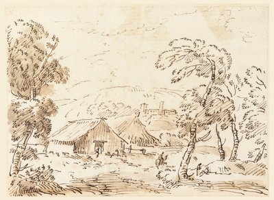 Bauernhaus und eine Burg in bergiger Landschaft von Carlo Marchionni