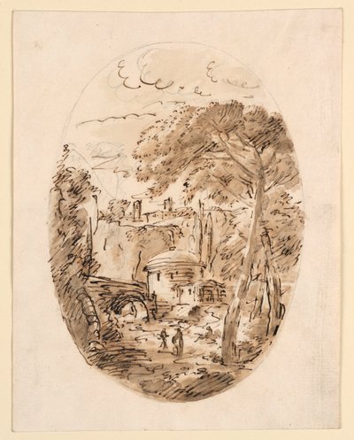 Landschaft mit Reiter und Brücke, 1750–1786 von Carlo Marchionni