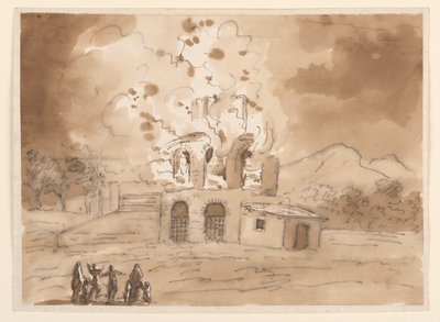 Landschaft mit einem brennenden Turm, ca. 1780 von Carlo Marchionni