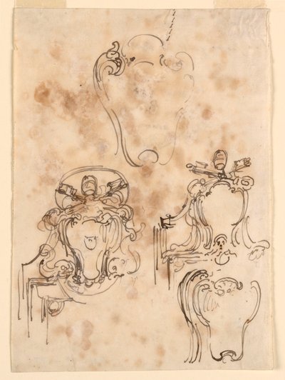 Zeichnung, Skizzen für Rahmen und Wappenschilder, 1758–69 von Carlo Marchionni