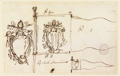 Drei Skizzen für einen Standard von Papst Benedikt XIV., 1740–58 von Carlo Marchionni