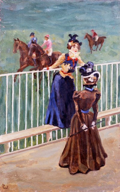 Paris, auf der Rennbahn, Öl auf Leinwand, 55x35 cm von Carlo Wostry
