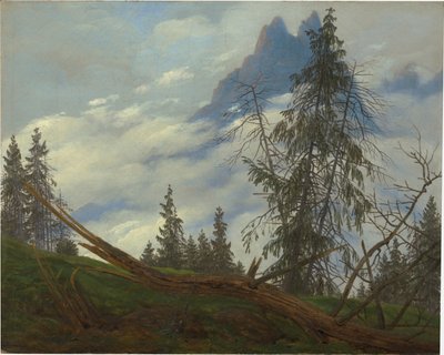 Berggipfel mit ziehenden Wolken von Caspar David Friedrich