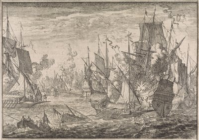 Seeschlacht zwischen türkischen Kriegsschiffen und Galeeren der Ritter von Malta, 1644 von Caspar Luyken (attributed to)