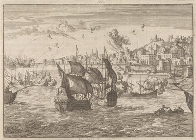 Genua von der französischen Flotte bombardiert, 1684 von Caspar Luyken
