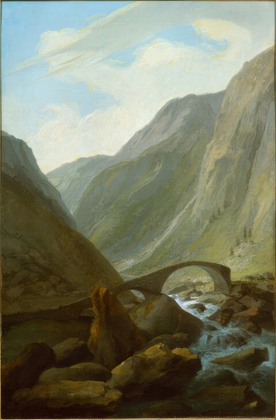 Alpental mit Steinbrücke von Caspar Wolf