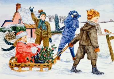 Kinder spielen im Schnee von Catherine Bradbury